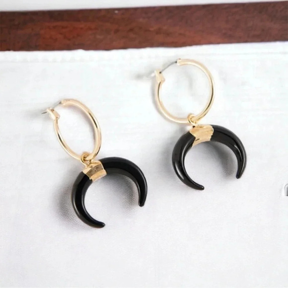 Crescent Dangle Hoops Mini Trendy Boho Gypsy Moon - Picture 1 of 6